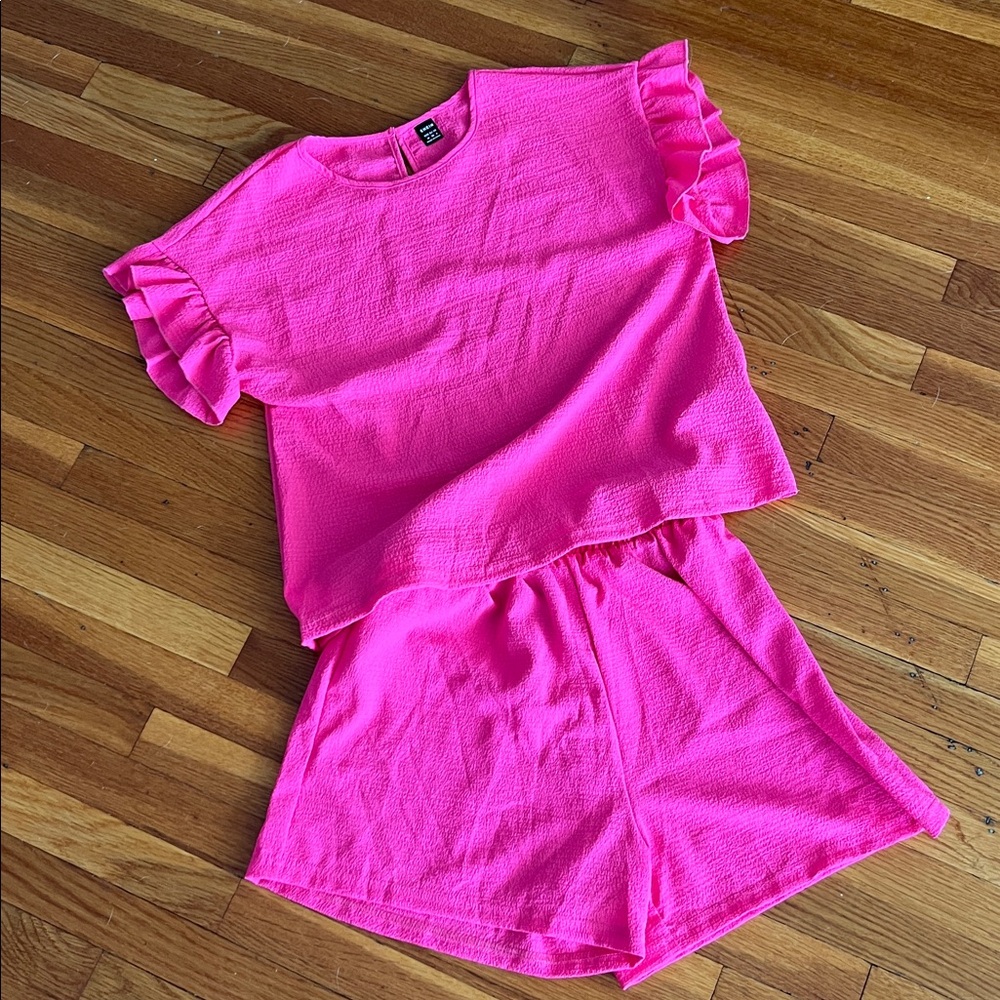 SHEIN Hot Pink Textured Short Set